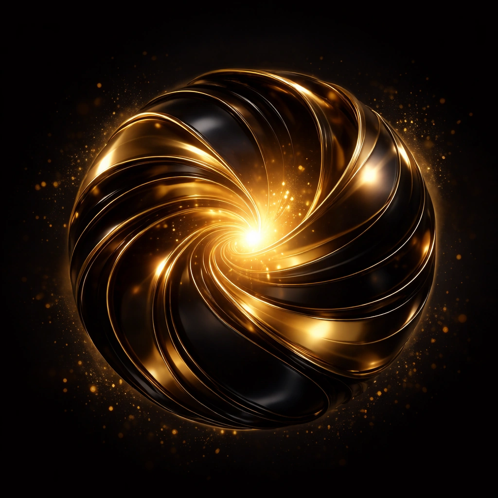 Abstract digital sphere representing growth, strategy and performance in gold and black tones